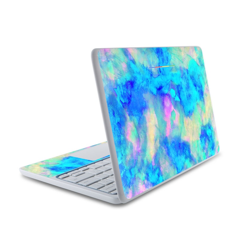 HP Chromebook 11 Skin design of Blue, Turquoise, Aqua, Pattern, Dye, Design, Sky, Electric blue, Art, Watercolor paint, with blue, purple colors
