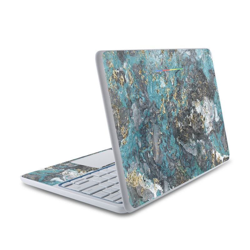 HP Chromebook 11 Skin design of Blue, Turquoise, Green, Aqua, Teal, Geology, Rock, Painting, Pattern, with black, white, gray, green, blue colors