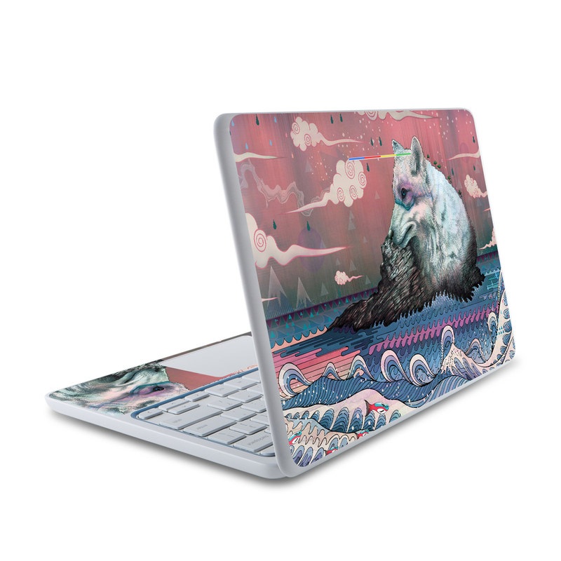 HP Chromebook 11 Skin design of Illustration, Art, with gray, black, blue, red, purple colors