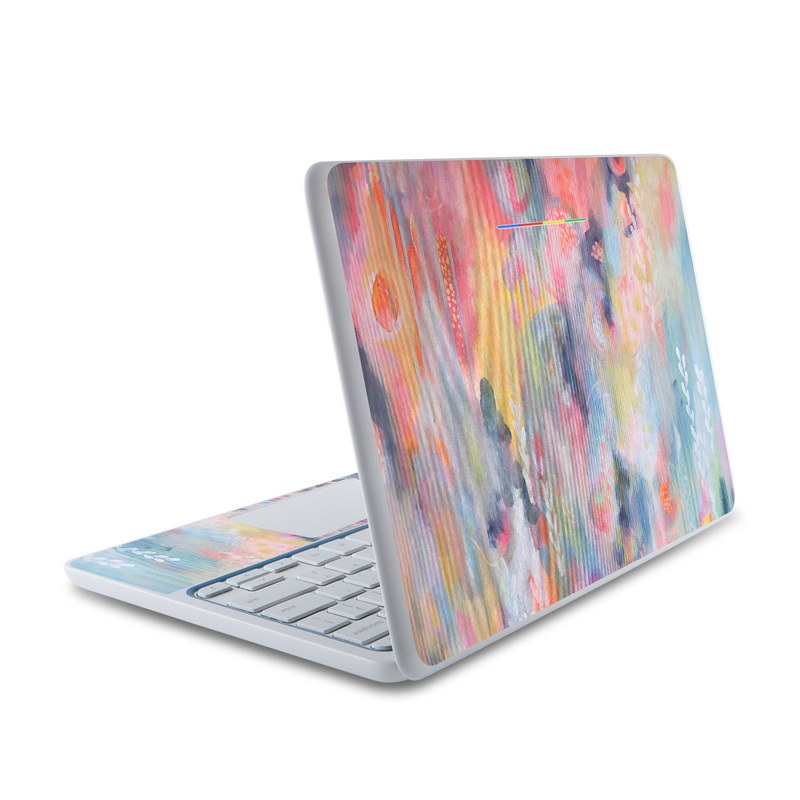 HP Chromebook 11 Skin design of Painting, Watercolor paint, Modern art, Acrylic paint, Art, Visual arts, Paint, Artwork, Dye, with blue, pink, orange, yellow, red, white colors