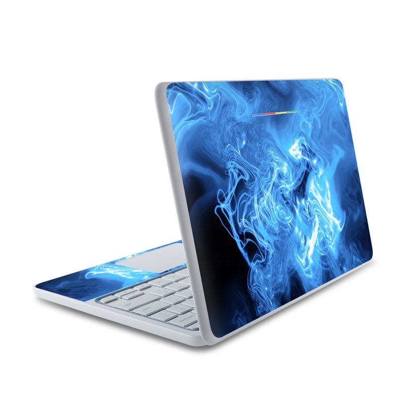 HP Chromebook 11 Skin design of Blue, Water, Electric blue, Organism, Pattern, Smoke, Liquid, Art, with blue, black, purple colors