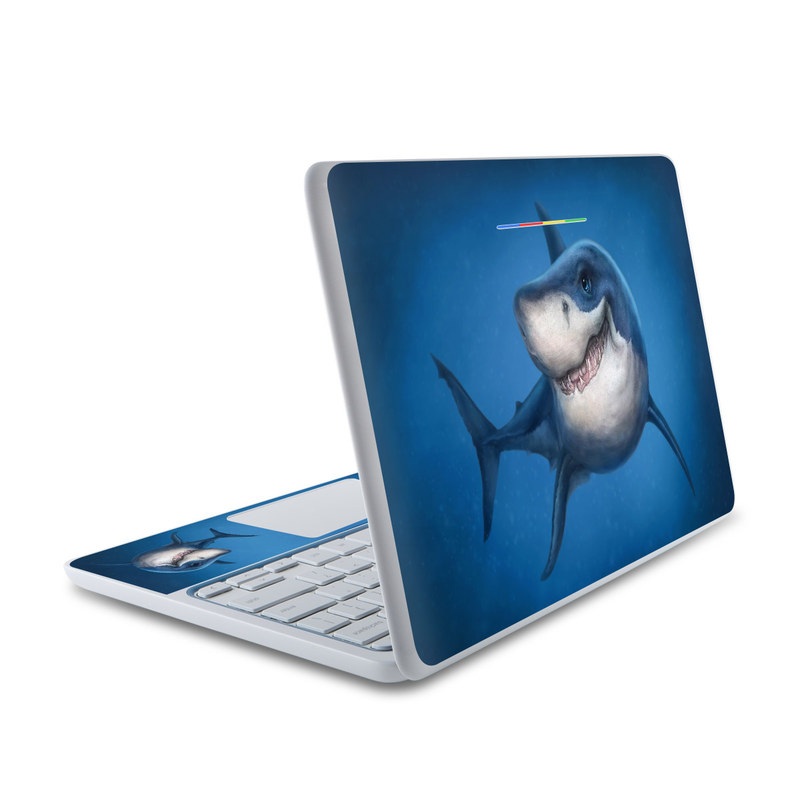 HP Chromebook 11 Skin design of Fish, Great white shark, Shark, Tiger shark, Cartilaginous fish, Requiem shark, Lamniformes, Bull shark, Carcharhiniformes, with black, blue, gray colors