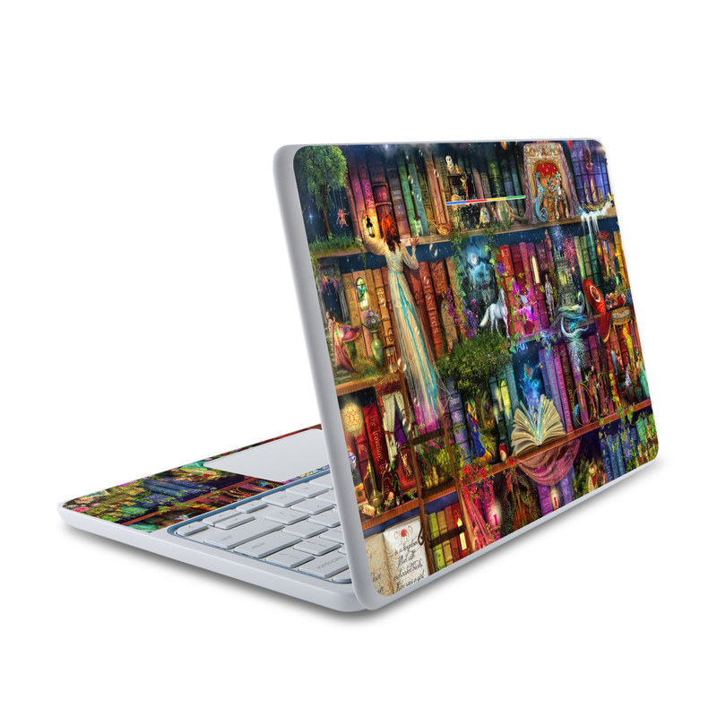 HP Chromebook 11 Skin design of Painting, Art, Theatrical scenery, with black, red, gray, green, blue colors