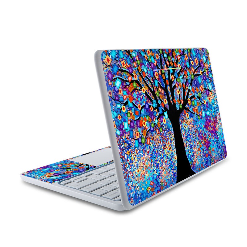 HP Chromebook 11 Skin design of Psychedelic art, Modern art, Art, with black, blue, red, orange, yellow, green, purple colors