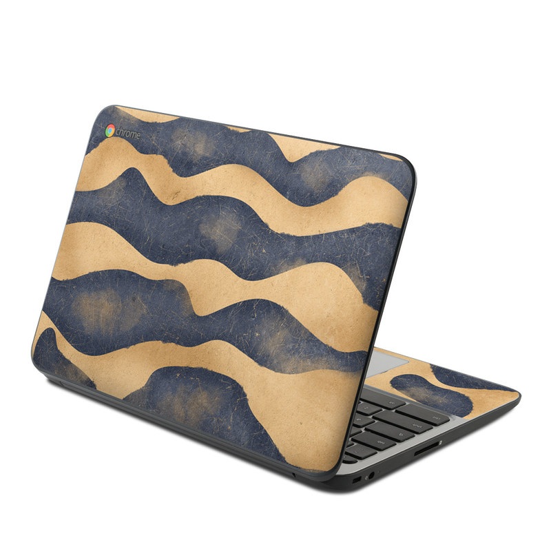 HP Chromebook 11 G4 Skin design of Art, Painting, Pattern, Font, Landscape, Dune, Illustration, Aeolian landform, Sand, Visual arts, with blue, brown colors