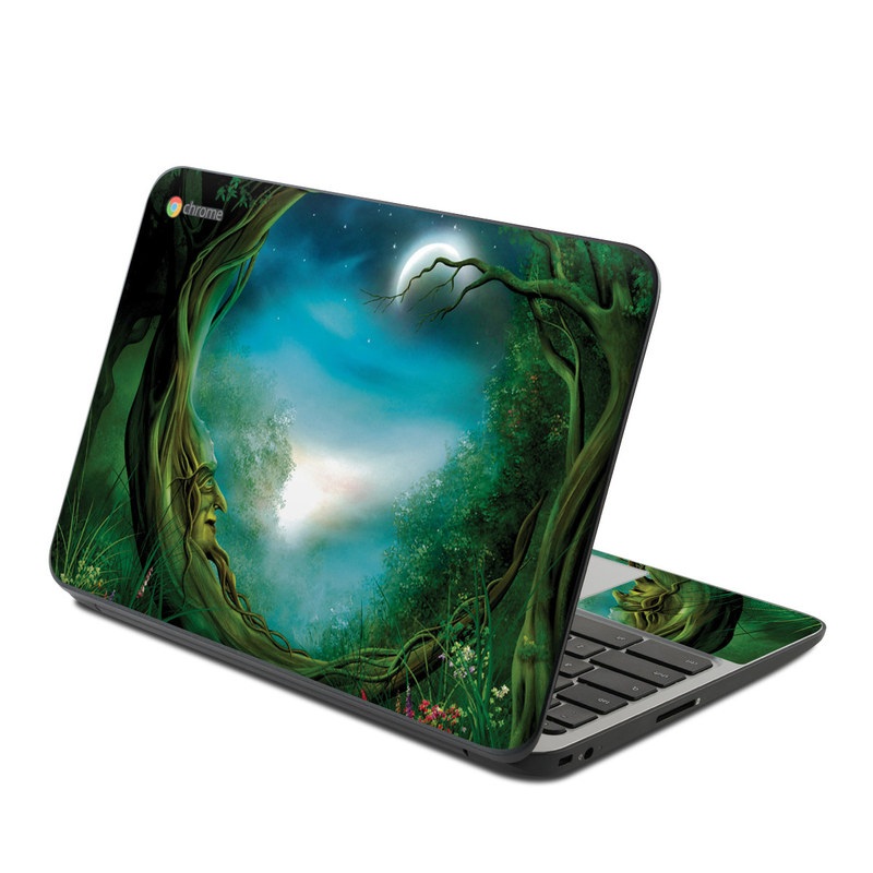 HP Chromebook 11 G4 Skin design of Fractal art, Art, Organism, Fictional character, Earth, Cg artwork with black, blue, green, gray colors