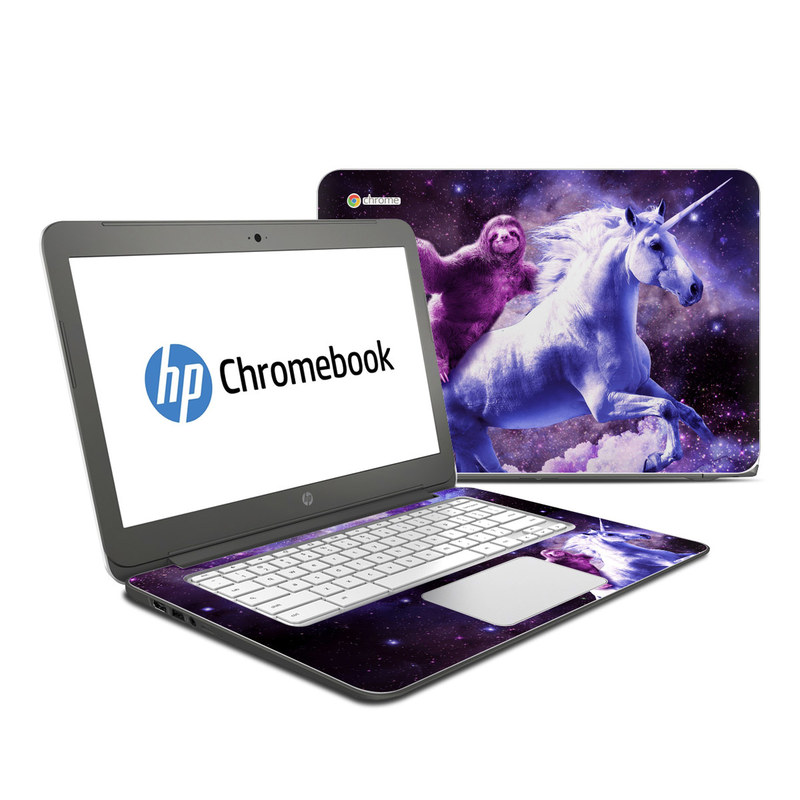 HP Chromebook 14 Skin design of Purple, Unicorn, Fictional character, Violet, Mythical creature, Illustration, Sky, Graphic design, Space, Constellation, with black, white, blue, purple, gray, brown colors