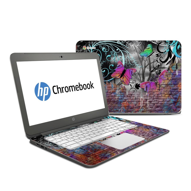 HP Chromebook 14 Skin design of Purple, Graphic design, Art, Pattern, Graffiti, Organism, Street art, Wall, Font, Illustration, with red, black, gray, purple, orange, blue, green colors