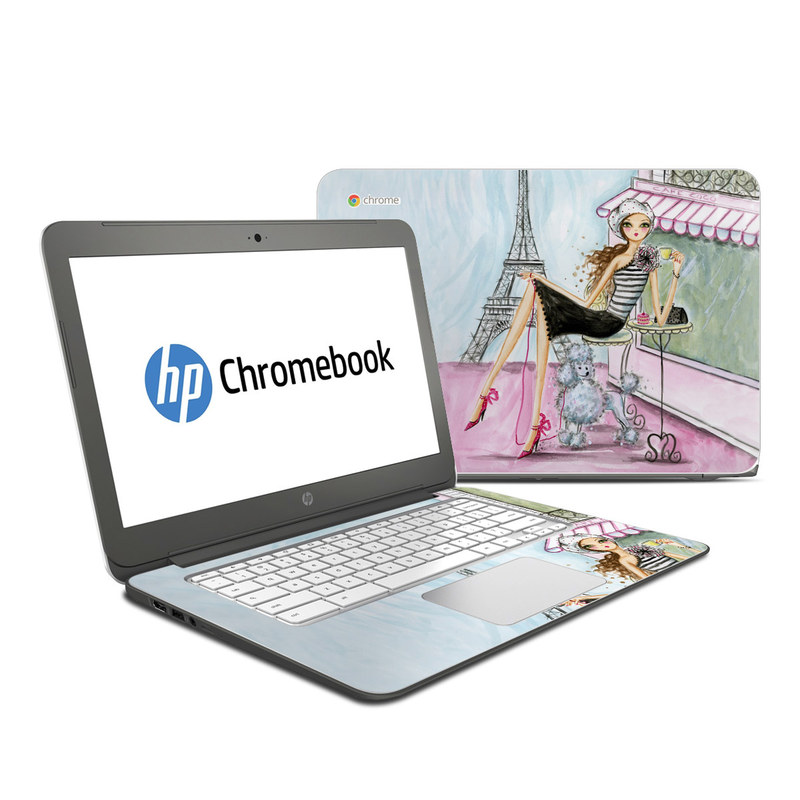 HP Chromebook 14 Skin design of Pink, Illustration, Sitting, Konghou, Watercolor paint, Fashion illustration, Art, Drawing, Style, with gray, purple, blue, black, pink colors