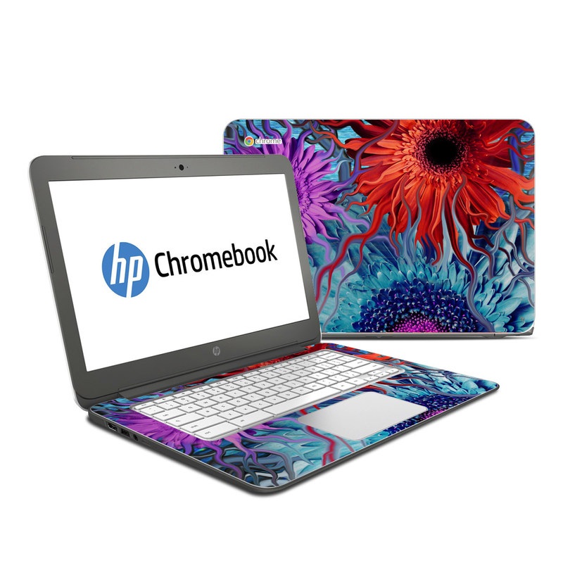 HP Chromebook 14 Skin design of Psychedelic art, Pattern, Organism, Colorfulness, Art, Flower, Petal, Design, Fractal art, Electric blue, with red, black, blue, purple, gray colors