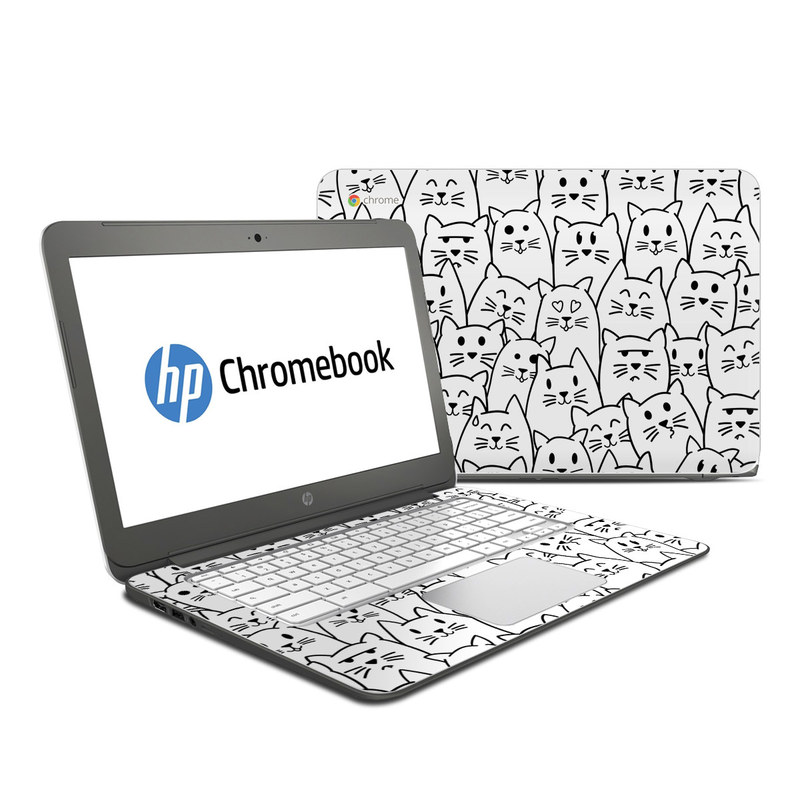 HP Chromebook 14 Skin design of White, Line art, Text, Black, Pattern, Black-and-white, Line, Design, Font, Organism, with white, black colors