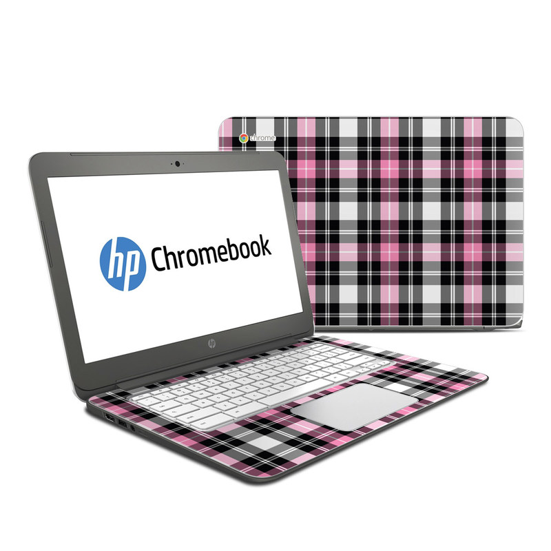 HP Chromebook 14 Skin design of Plaid, Tartan, Pattern, Pink, Purple, Violet, Line, Textile, Magenta, Design, with black, gray, pink, red, white, purple colors
