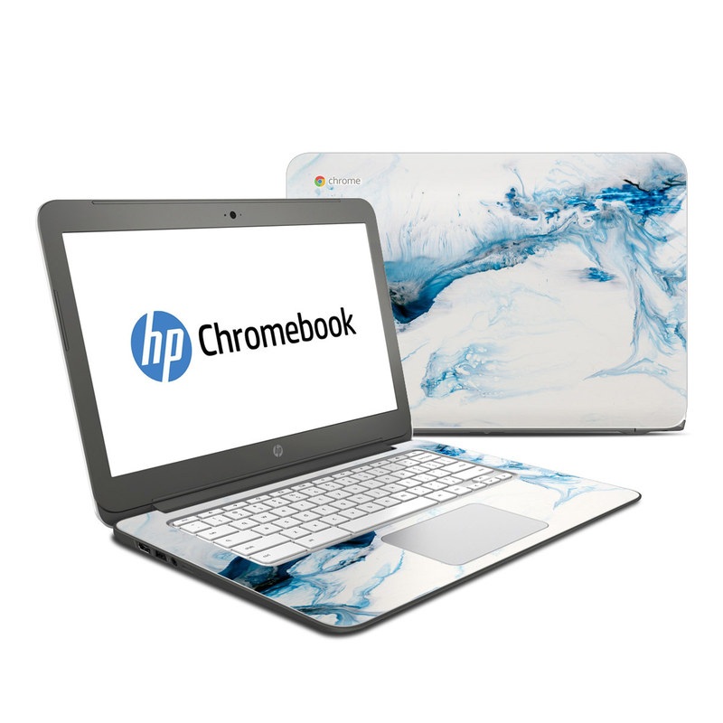 HP Chromebook 14 Skin design of Glacial landform, Blue, Water, Glacier, Sky, Arctic, Ice cap, Watercolor paint, Drawing, Art with white, blue, black colors