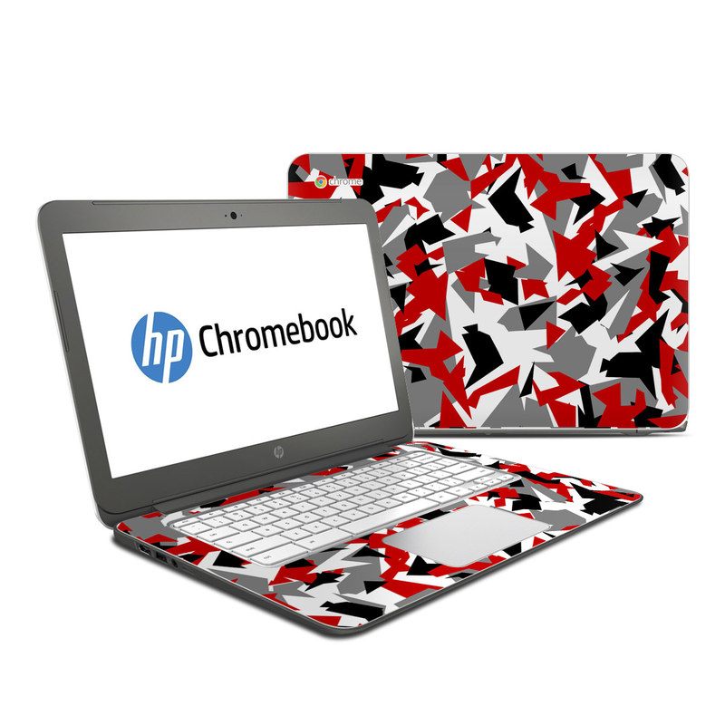 HP Chromebook 14 Skin design of Red, Pattern, Font, Design, Textile, Carmine, Illustration, Flag, Crowd, with red, white, black, gray colors