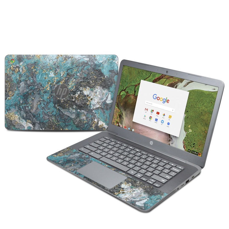 HP Chromebook 14 G5 Skin design of Blue, Turquoise, Green, Aqua, Teal, Geology, Rock, Painting, Pattern with black, white, gray, green, blue colors