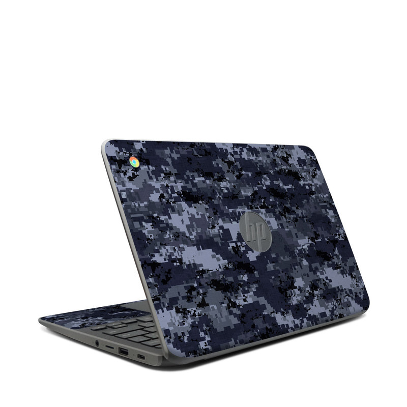 HP Chromebook 11 G7 Skin design of Military camouflage, Black, Pattern, Blue, Camouflage, Design, Uniform, Textile, Black-and-white, Space, with black, gray, blue colors