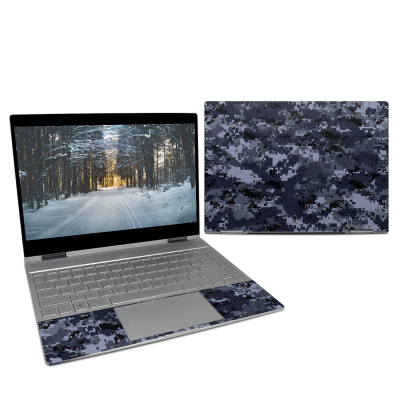 HP Spectre x360 13-inch Skin design of Military camouflage, Black, Pattern, Blue, Camouflage, Design, Uniform, Textile, Black-and-white, Space, with black, gray, blue colors