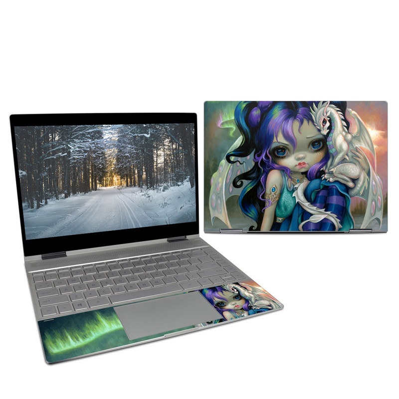 HP Spectre x360 13-inch Skin design of Illustration, Fictional character, Cg artwork, Art, Mythology, Anime, Mythical creature, with green, blue, purple, yellow, red, white colors