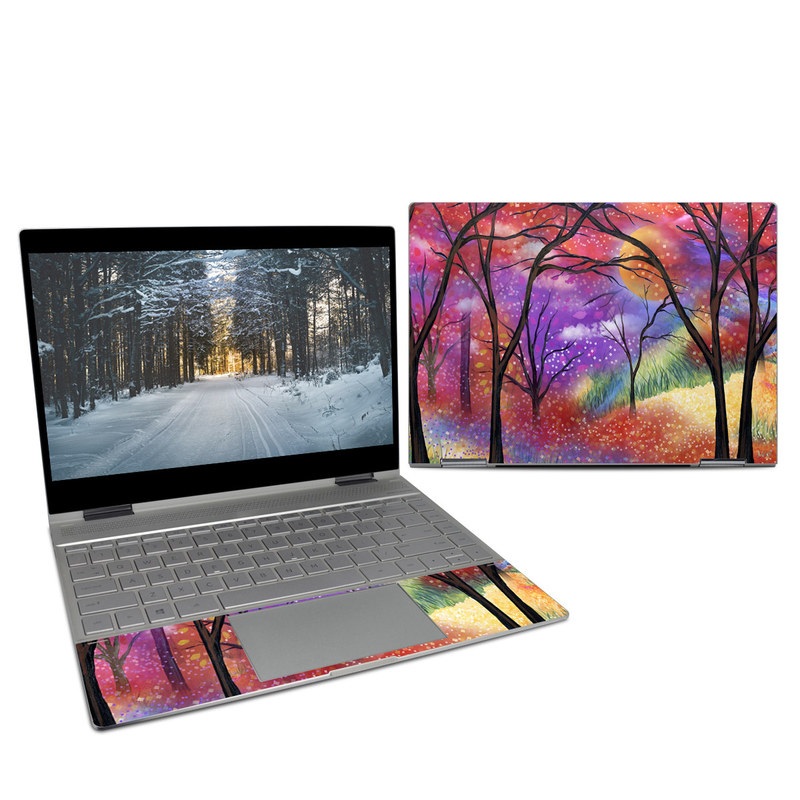 HP Spectre x360 13-inch Skin design of Nature, Tree, Natural landscape, Painting, Watercolor paint, Branch, Acrylic paint, Purple, Modern art, Leaf, with red, purple, black, gray, green, blue colors
