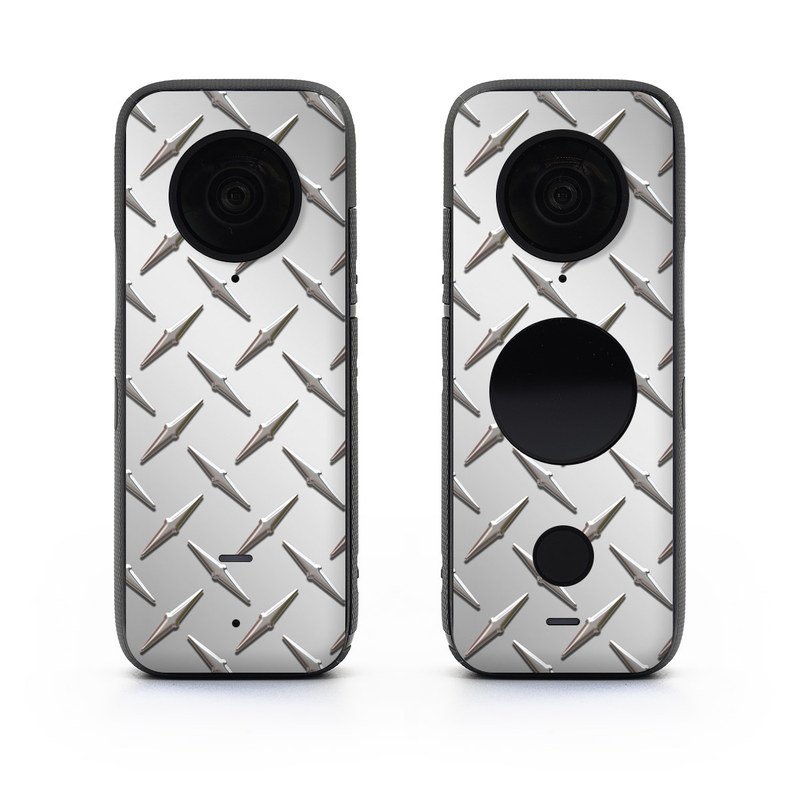 Insta360 ONE X2 Skin design of Pattern, Metal, Line, Design, Steel, Parallel, Tile, Beige, Flooring, with gray colors