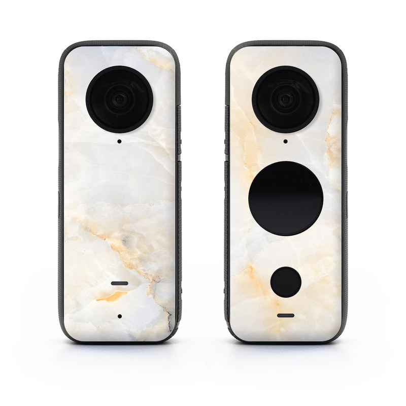 Insta360 ONE X2 Skin design of White, Textile, Flooring, Marble, Paper, Pattern, Fashion accessory, Tile, with white, orange, black, yellow colors