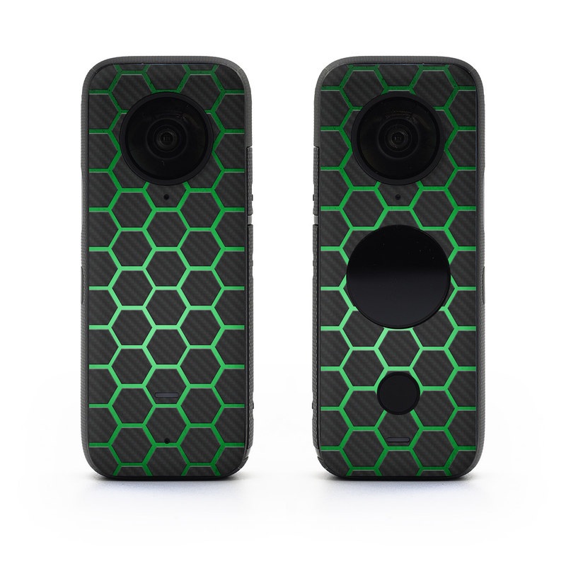 Insta360 ONE X2 Skin design of Pattern, Metal, Design, Carbon, Space, Circle, with black, gray, green colors