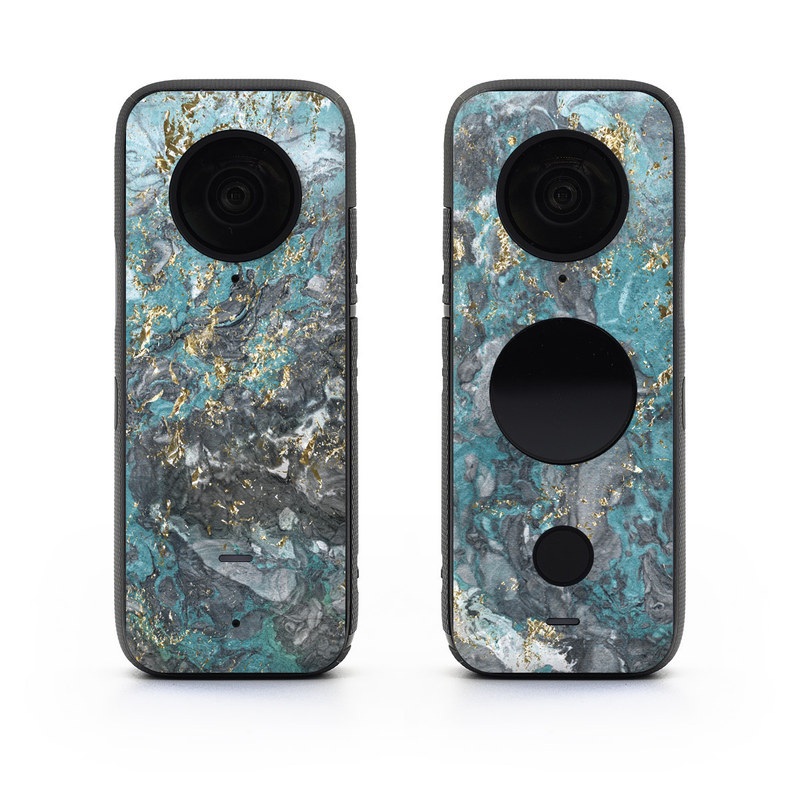 Insta360 ONE X2 Skin design of Blue, Turquoise, Green, Aqua, Teal, Geology, Rock, Painting, Pattern, with black, white, gray, green, blue colors
