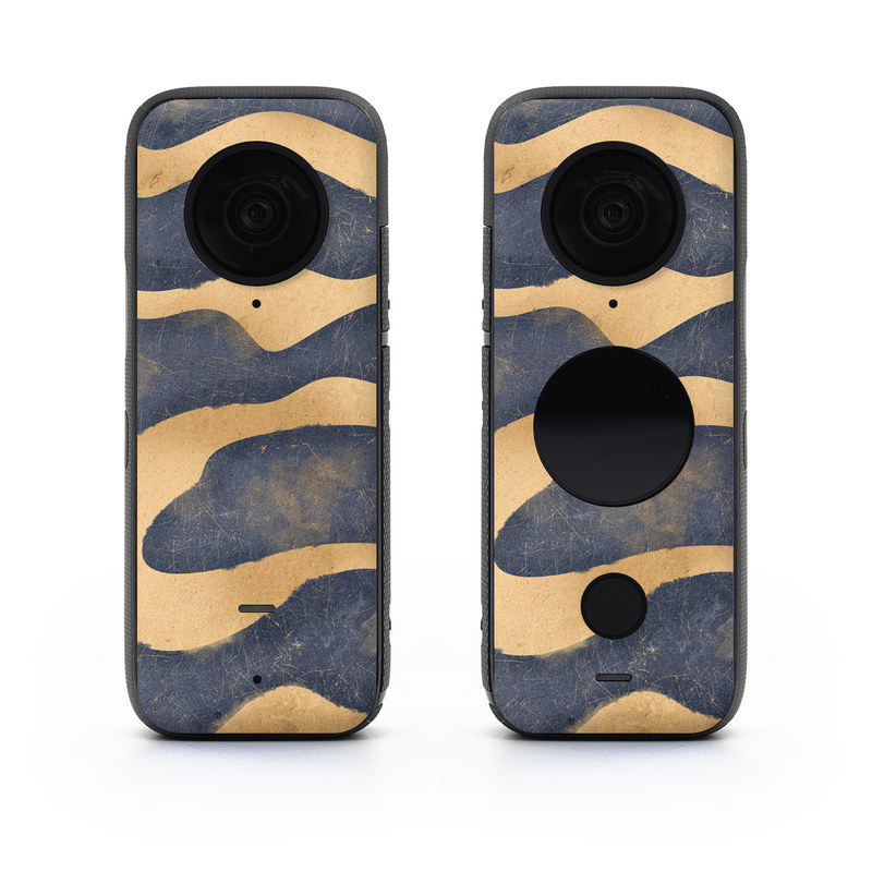 Insta360 ONE X2 Skin design of Art, Painting, Pattern, Font, Landscape, Dune, Illustration, Aeolian landform, Sand, Visual arts, with blue, brown colors