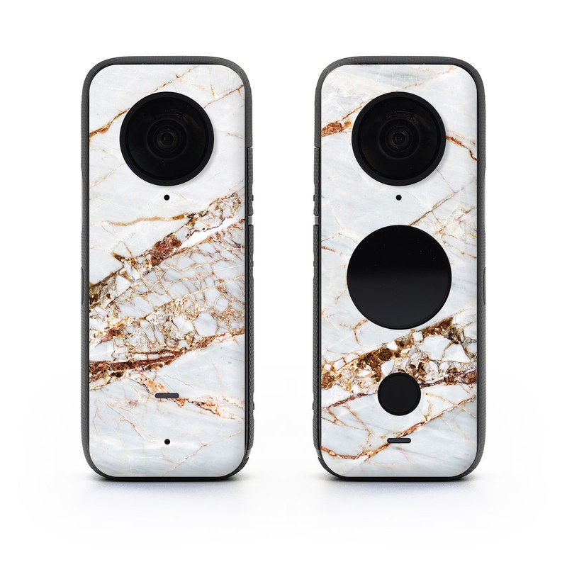 Insta360 ONE X2 Skin design of White, Branch, Twig, Beige, Marble, Plant, Tile, with white, gray, yellow colors