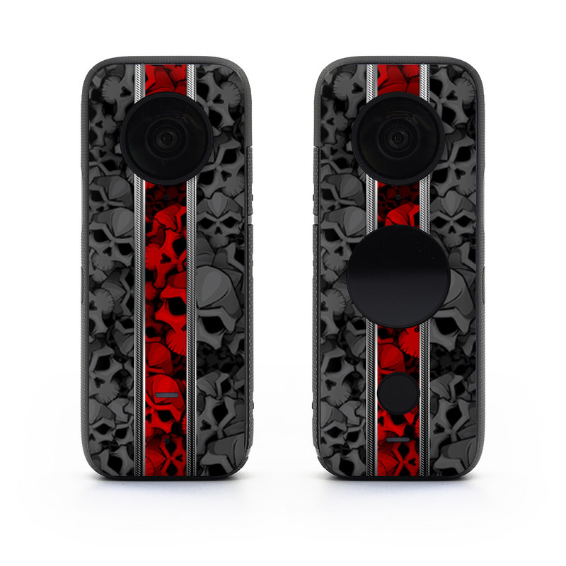 Insta360 ONE X2 Skin design of Font, Text, Pattern, Design, Graphic design, Black-and-white, Monochrome, Graphics, Illustration, Art, with black, red, gray colors