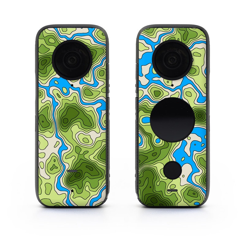 Insta360 ONE X2 Skin design of Botany, Azure, Organism, Vegetation, Aqua, Terrestrial plant, Symmetry, Electric blue, Pattern, Art, with green, blue colors