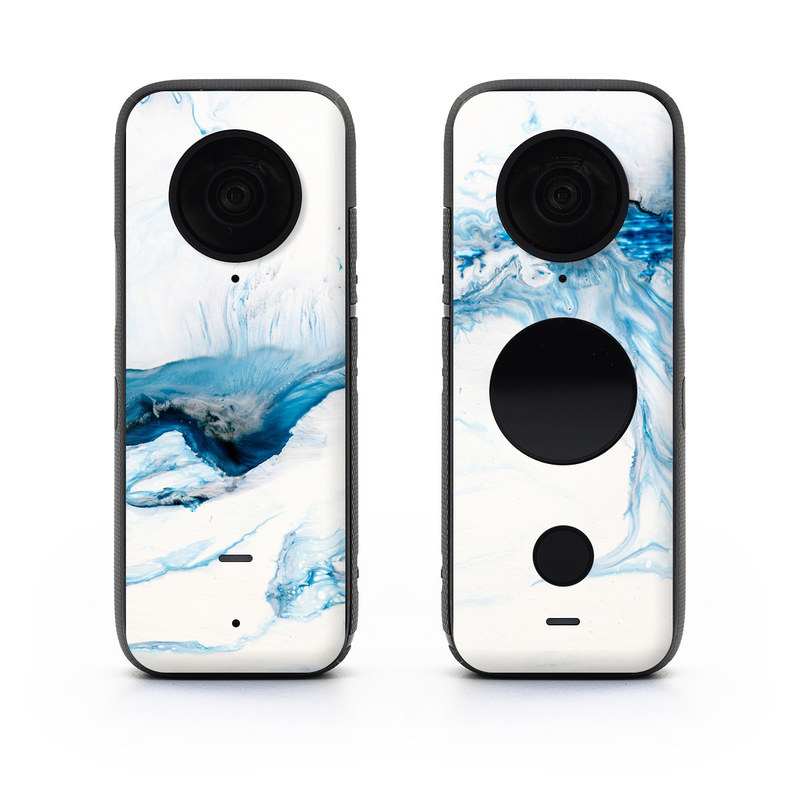 Insta360 ONE X2 Skin design of Glacial landform, Blue, Water, Glacier, Sky, Arctic, Ice cap, Watercolor paint, Drawing, Art, with white, blue, black colors