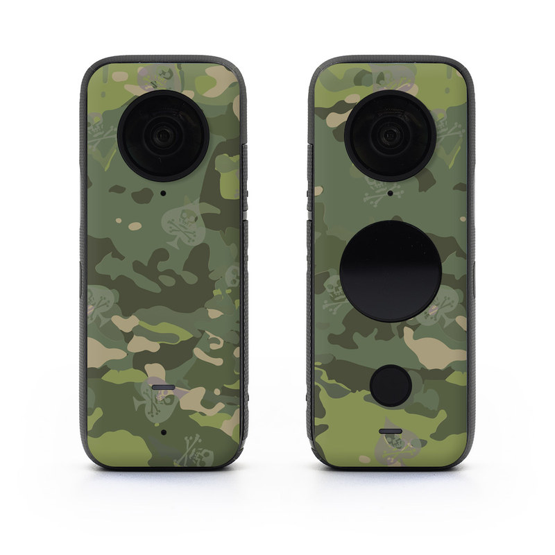 Insta360 ONE X2 Skin design of Military camouflage, Pattern, Camouflage, Uniform, Clothing, Green, Design, Leaf, Plant, Illustration, with green, brown colors