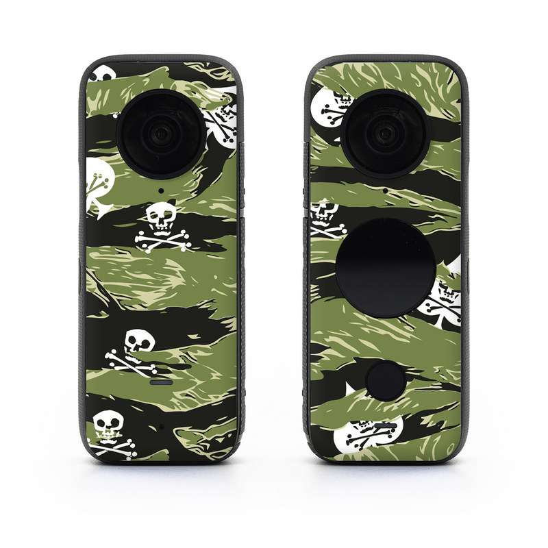 Insta360 ONE X2 Skin design of Military camouflage, Pattern, Leaf, Illustration, Design, Tree, Camouflage, Plant, Art, Branch, with black, white, green colors
