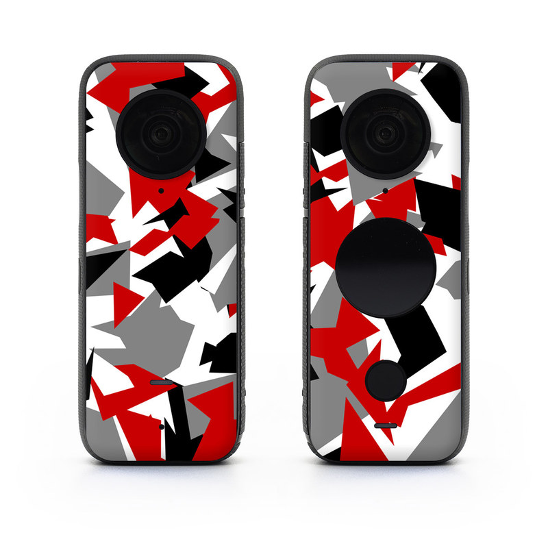Insta360 ONE X2 Skin design of Red, Pattern, Font, Design, Textile, Carmine, Illustration, Flag, Crowd, with red, white, black, gray colors