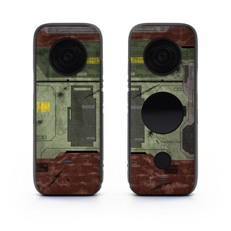 Insta360 ONE X2 Skin design of Rectangle, Screenshot, Font, Wood, Pattern, Symmetry, Machine, Gas, Parallel, Engineering, with red, green, yellow, black, gray, white colors