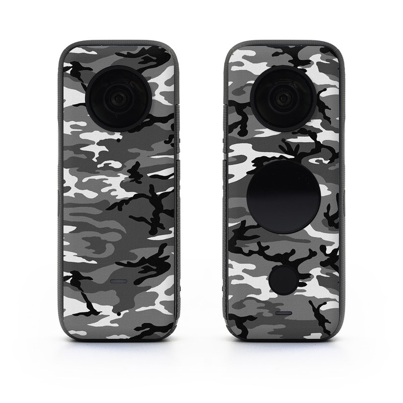 Insta360 ONE X2 Skin design of Military camouflage, Pattern, Clothing, Camouflage, Uniform, Design, Textile, with black, gray colors