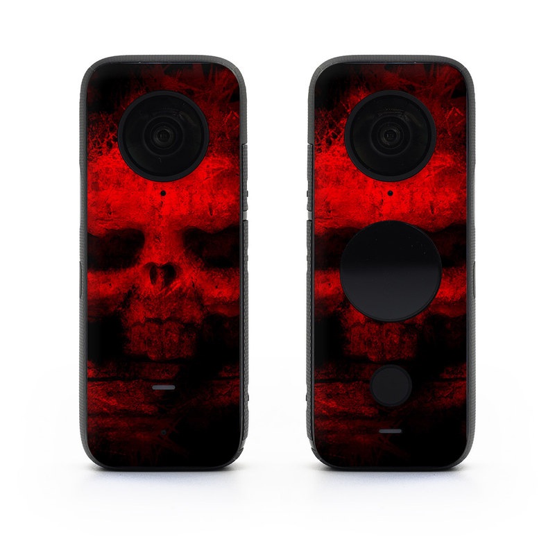 Insta360 ONE X2 Skin design of Red, Skull, Bone, Darkness, Mouth, Graphics, Pattern, Fiction, Art, Fractal art, with black, red colors