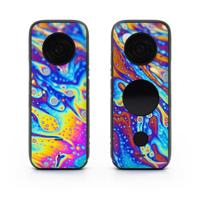 Insta360 ONE X2 Skin design of Psychedelic art, Blue, Pattern, Art, Visual arts, Water, Organism, Colorfulness, Design, Textile, with gray, blue, orange, purple, green colors