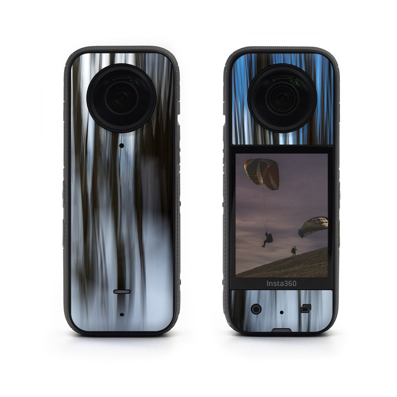 Insta360 X3 Skin design of Water, Blue, Natural environment, Tree, Forest, Line, Waterfall, Plant, Black-and-white, Reflection, with black, white, blue colors