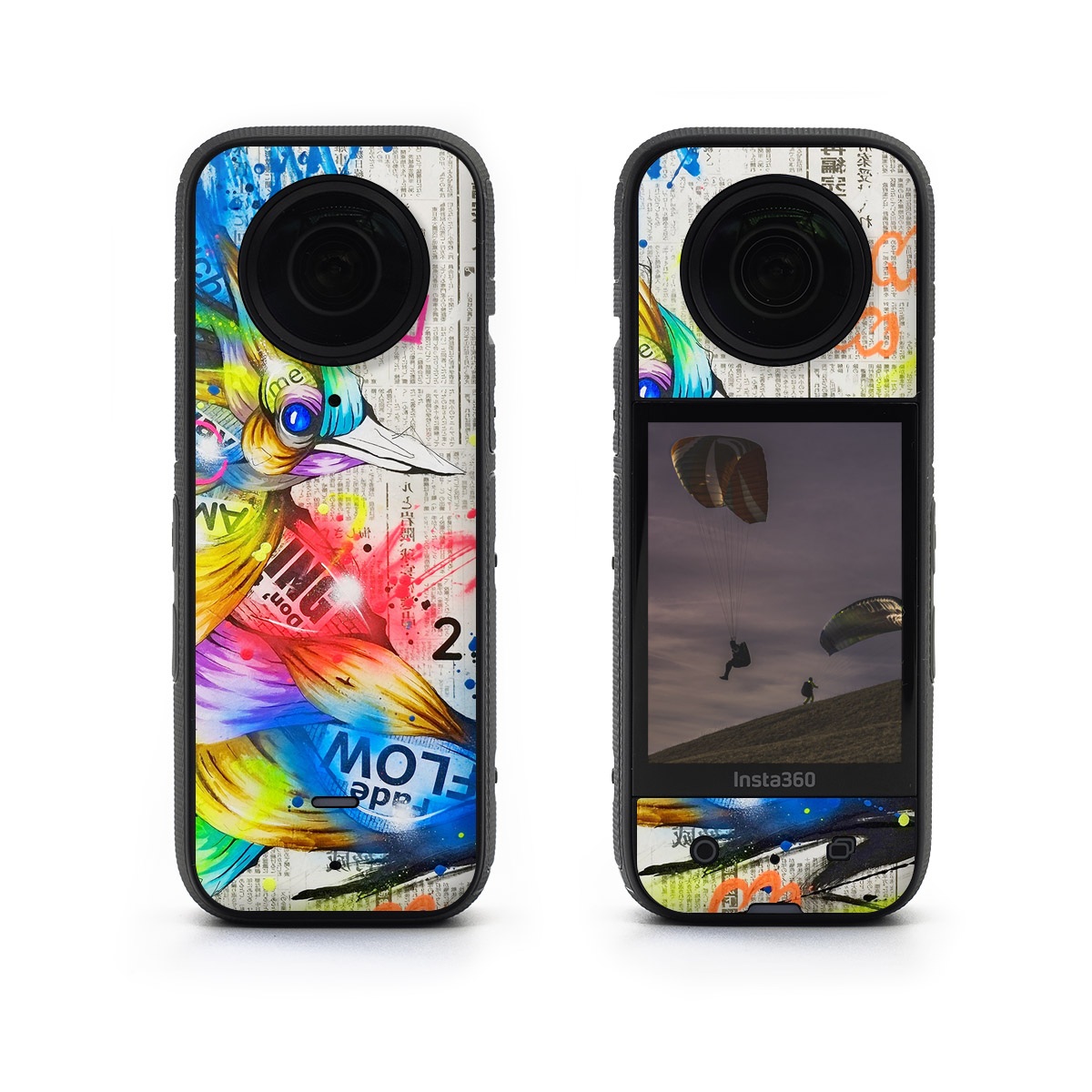 Insta360 X3 Skin design of Graphic design, Font, Art, Graphics, Illustration, with blue, red, orange, pink, white, black, yellow, green colors