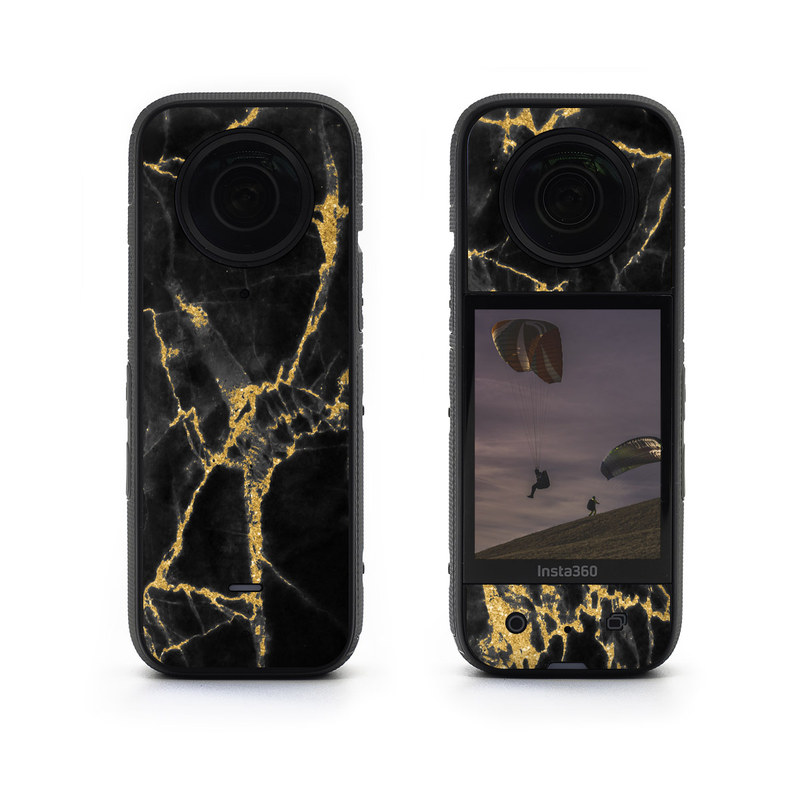 Insta360 X3 Skin design of Black, Yellow, Water, Brown, Branch, Leaf, Rock, Tree, Marble, Sky, with black, yellow colors