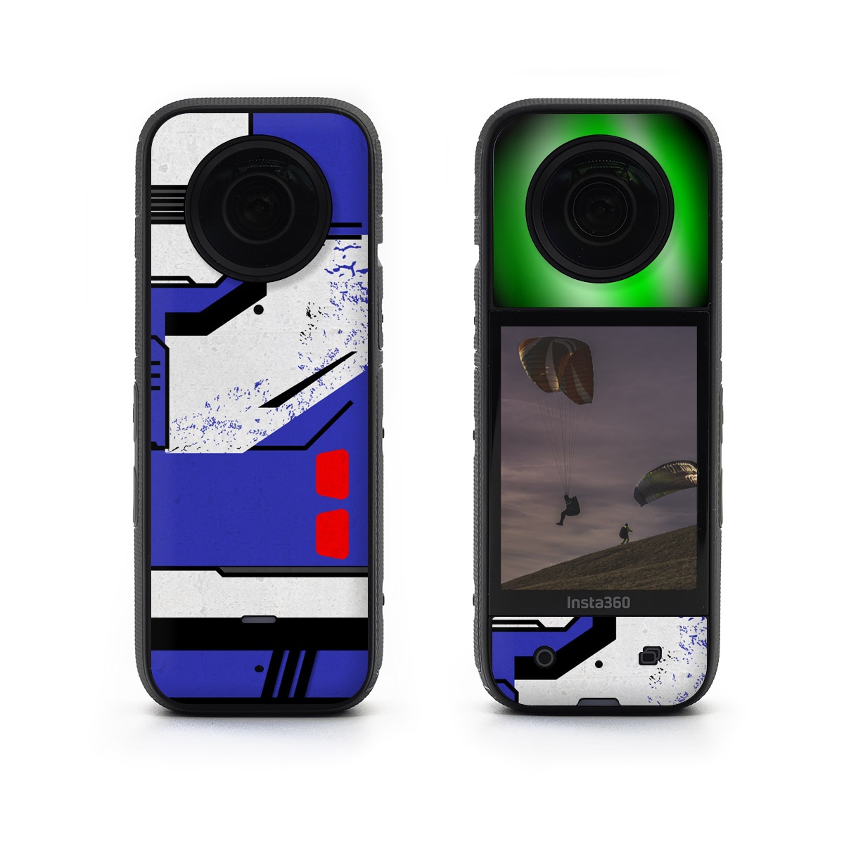 Insta360 X3 Skin design of Floppy disk, Technology, Electric blue, Fictional character, with white, blue, black, gray colors
