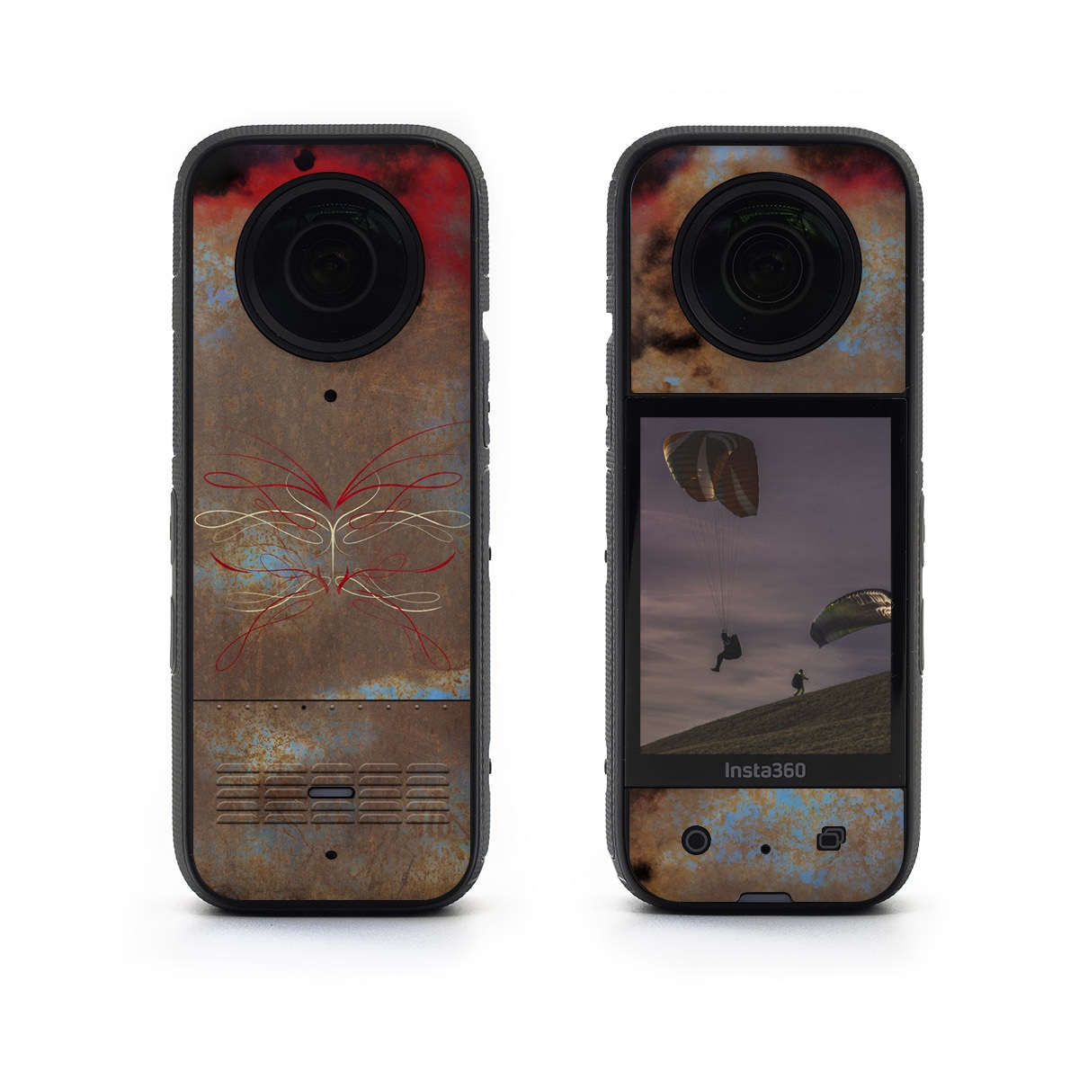 Insta360 X3 Skin design of Line, Visual arts, Symmetry, Concrete, Tints and shades, Painting, Art, with blue, red, yellow, brown, black colors