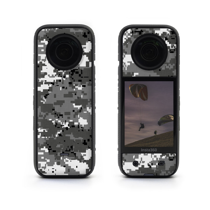 Insta360 X3 Skin design of Military camouflage, Pattern, Camouflage, Design, Uniform, Metal, Black-and-white, with black, gray colors