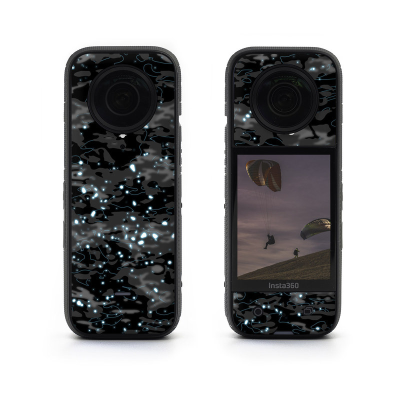 Insta360 X3 Skin design of Black, Water, Space, Black-and-white, Granite, with blue, white, gray, blue colors