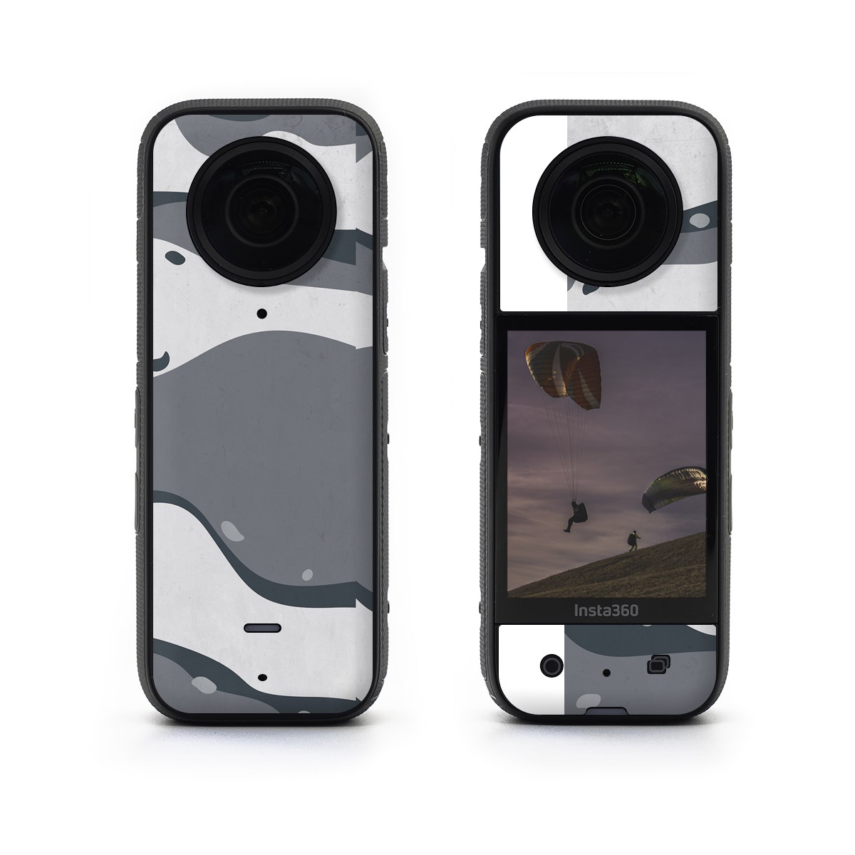 Insta360 X3 Skin design of White, Pattern, Water, Design, Illustration, Black-and-white, Metal, Drawing, Style, with black, white, gray colors