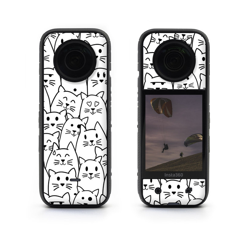 Insta360 X3 Skin design of White, Line art, Text, Black, Pattern, Black-and-white, Line, Design, Font, Organism, with white, black colors