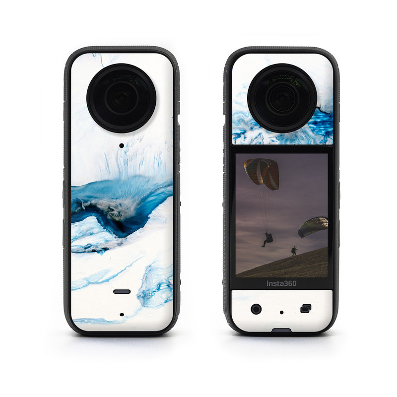 Insta360 X3 Skin design of Glacial landform, Blue, Water, Glacier, Sky, Arctic, Ice cap, Watercolor paint, Drawing, Art, with white, blue, black colors