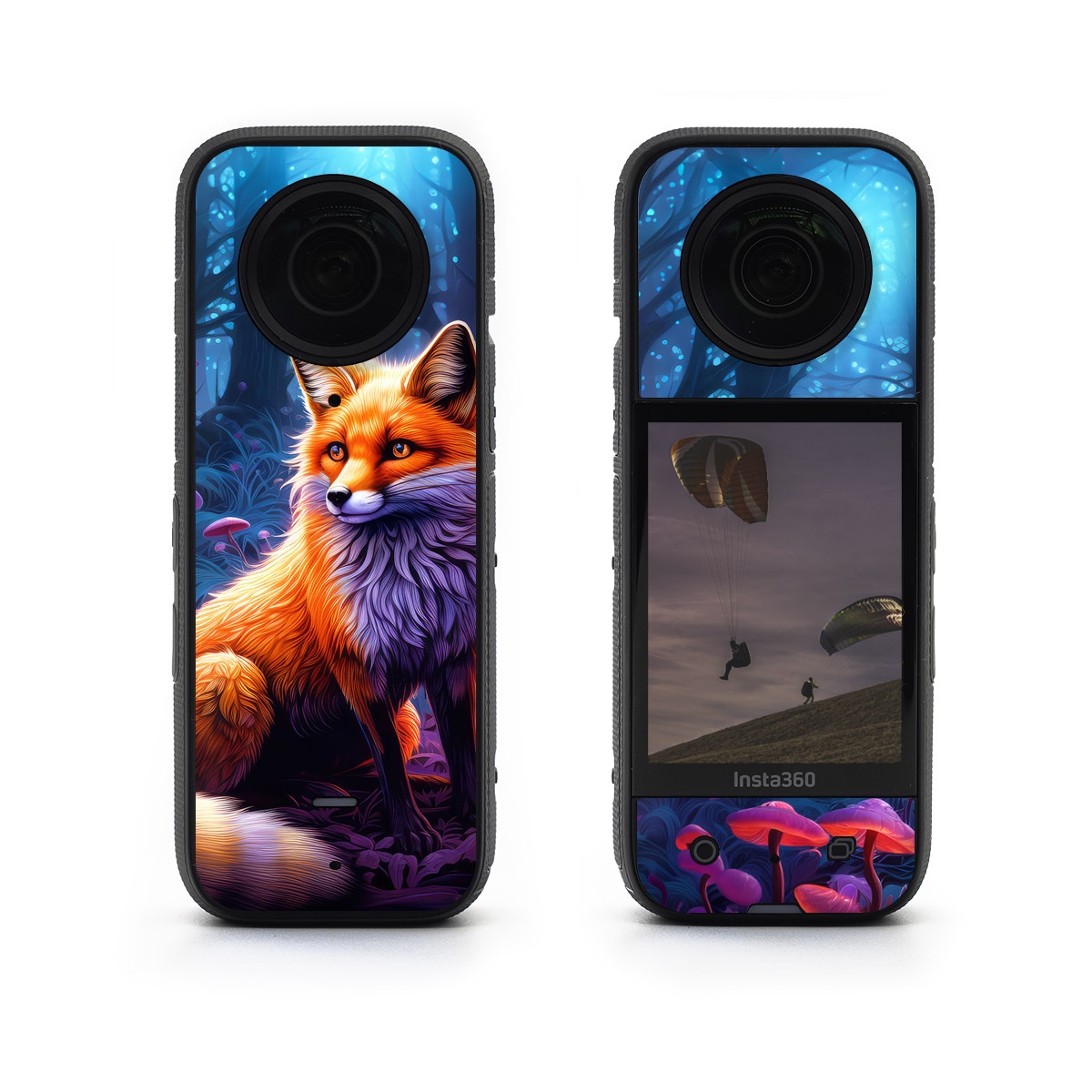 Insta360 X3 Skin design of Plant, Light, Carnivore, Orange, Organism, Tree, Pink, Natural landscape, Fawn, Whiskers, with red, orange, white, black, purple, gray, green colors